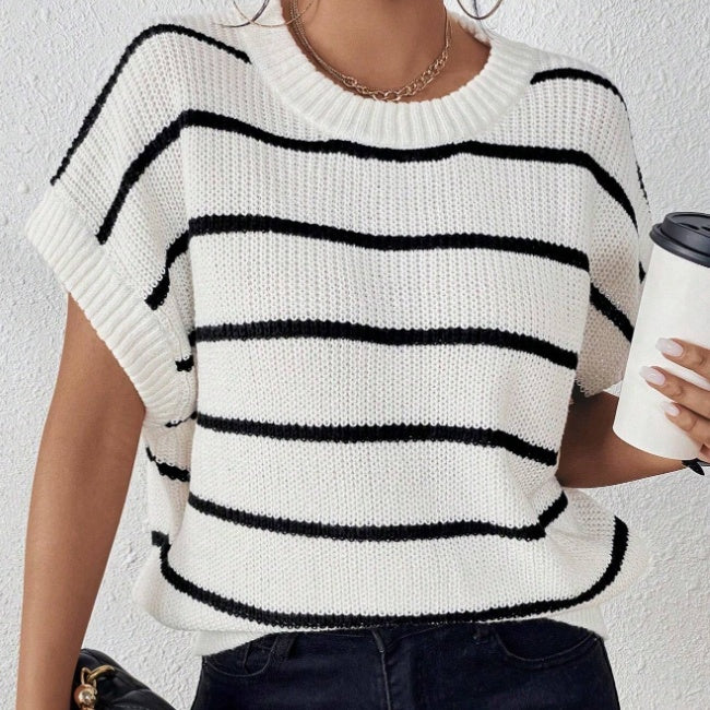 Striped Pattern Batwing Sleeve Knit Top