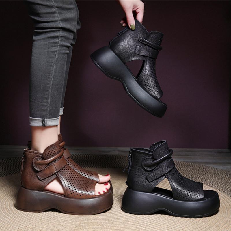 High-Top Roman Shoes Platform Heel Retro Hollow Women's Sandals - DanaFashionstore