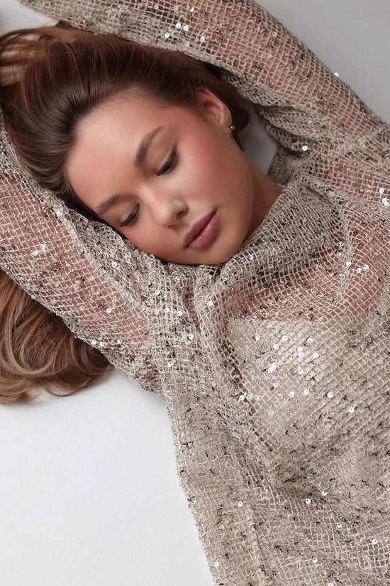 European And American Long Sleeve Hollow Loose Pullover Sequined Top Women's Clothing