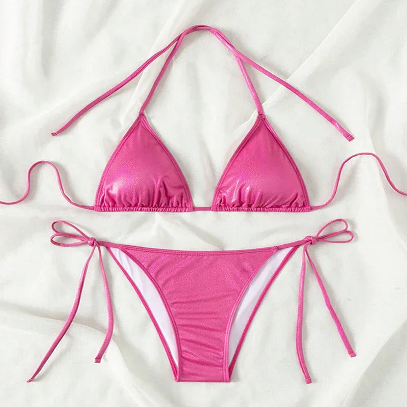 Pure Color Tied Beach Sexy Bikini Hot Spring Split Swimsuit Female Bikini - DanaFashionstore