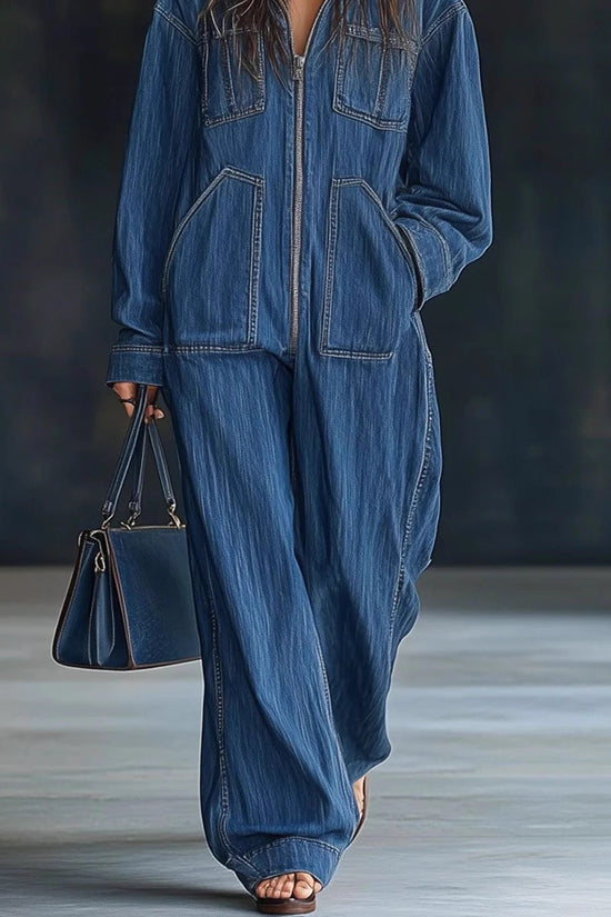 European And American Hooded Overall Jeans Women