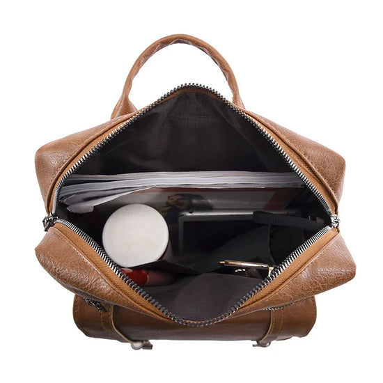 Retro Large Capacity Contrast Color Women's Pu Backpack - DanaFashionstore