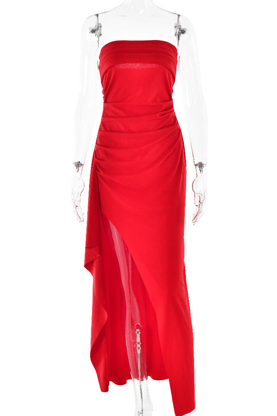 Strapless Split Long Dress Summer Fashion Pleated Bridesmaid Dress For Womens Party Wedding Clothing