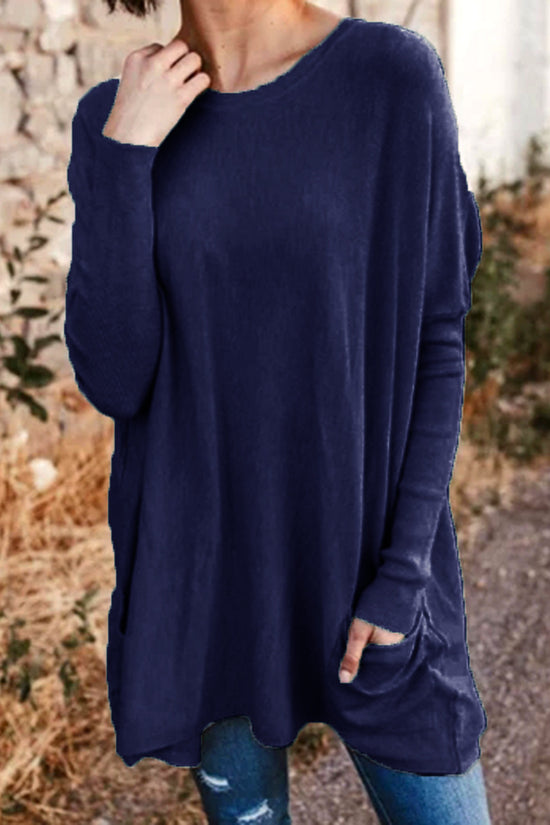 Women's Casual Pocket Loose Long Sleeve Top