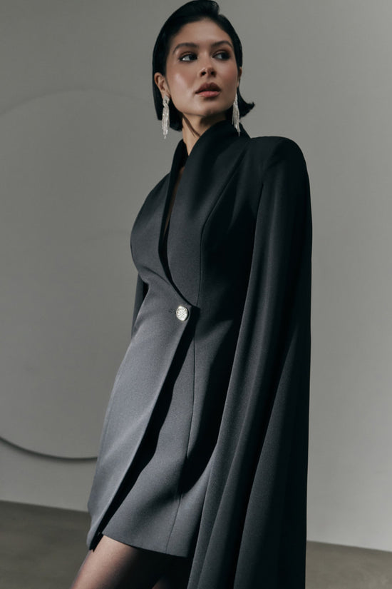 Elegant Cloak Slim Solid Color Single Buckle Dress