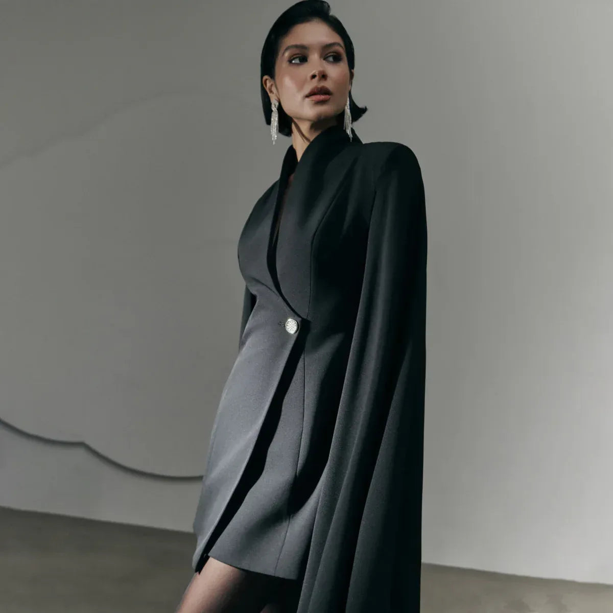 Elegant Cloak Dress 2026 - Slim Solid Color Single Buckle Dress - DanaFashionstore