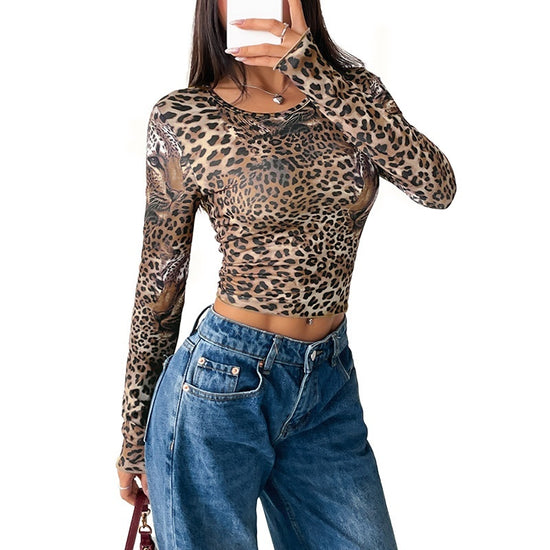 Women's Vintage Leopard Print Long-sleeved T-shirt