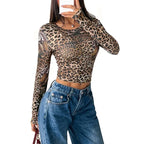 Women's Vintage Leopard Print Long-sleeved T-shirt - DanaFashionstore