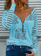 Women's Casual V-Neck T-Shirt With Unique Cloud Print - DanaFashionstore
