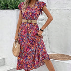 Print V-neck Dress For Women - DanaFashionstore