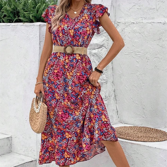 Print V-neck Dress For Women