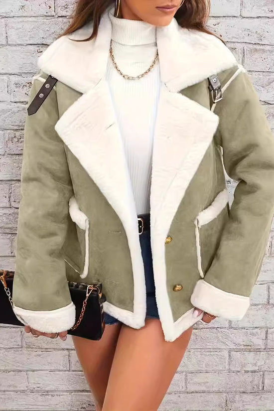 Fashion Polo Collar Plush Jacket Winter Warm Casual Jacket