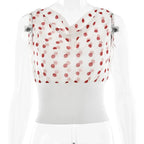 Polka Dots Print Oblique Shoulder Tops Summer Patchwork Chiffon Crop Top Women Sexy Sleeveless Lace Up Backless Blouse Casual Streetwear Tee - DanaFashionstore