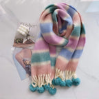 Rainbow Dopamine Mohair Tassel Scarf - DanaFashionstore