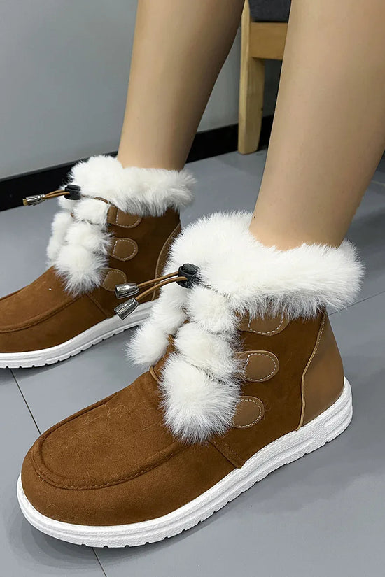 Fashion Suede Fleece Snow Boots Winter Warm Plush Round Toe Cotton Shoes Versatile Simple Short Boot For Women - DanaFashionstore
