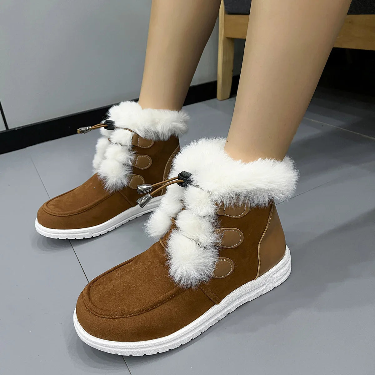 Fashion Suede Fleece Snow Boots Winter Warm Plush Round Toe Cotton Shoes Versatile Simple Short Boot For Women - DanaFashionstore