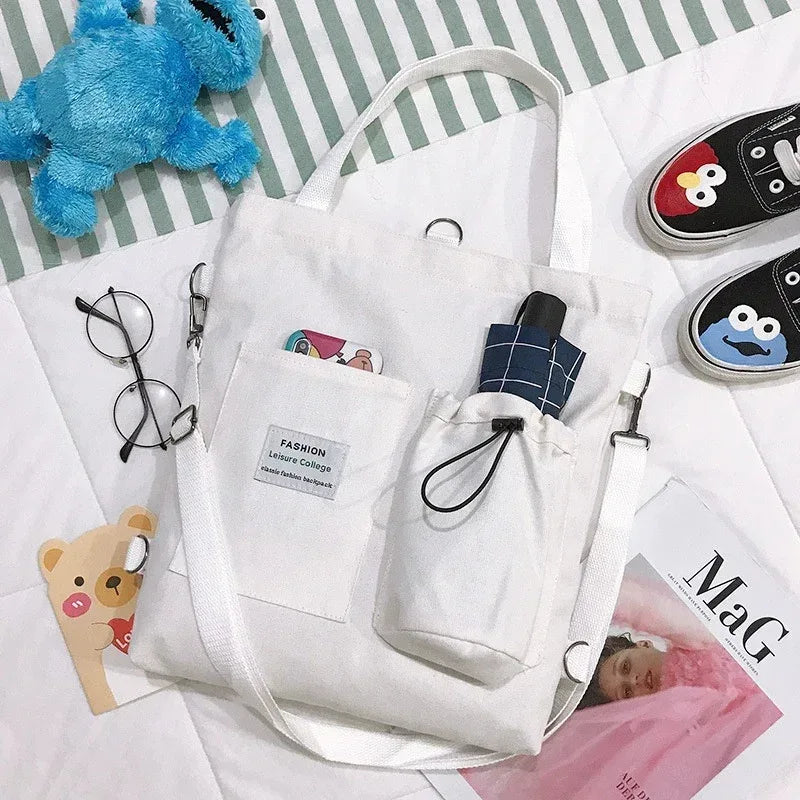 Harajuku Canvas Bags Students Handbag With Pockets Preppy Buckpack Shoulder Bag For Women Shoolbags - DanaFashionstore