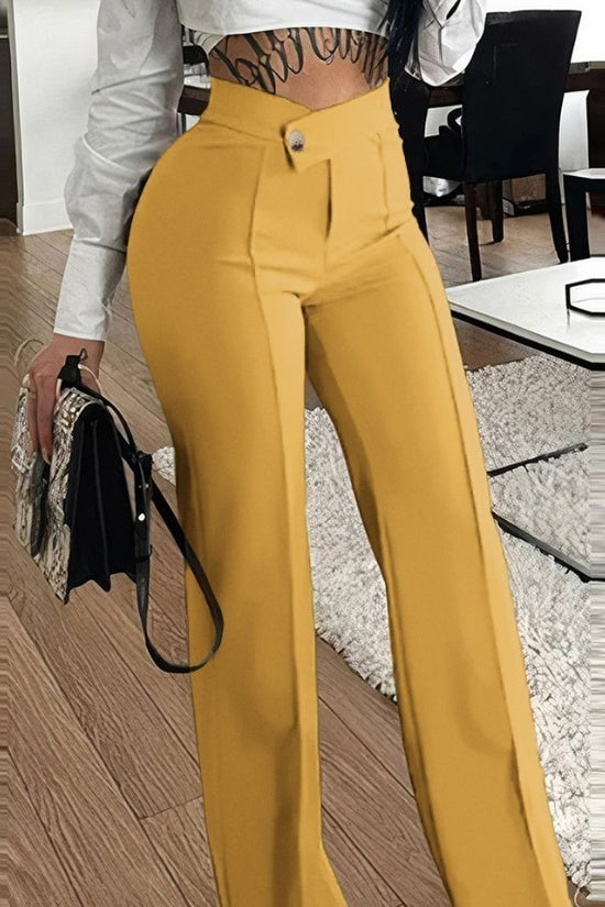 Slim Straight-leg Pants With Buckle Fashion Solid Color Trousers For Womens Clothing