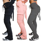 Cargo Pants With Pockets High Waist Drawstring Wide Leg Straight Trousers For Women Overalls - DanaFashionstore