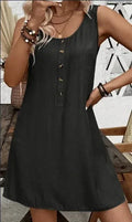 Elegant Round Neck Button-Up Dress Women 2026 - Sleeveless Short Dress - DanaFashionstore