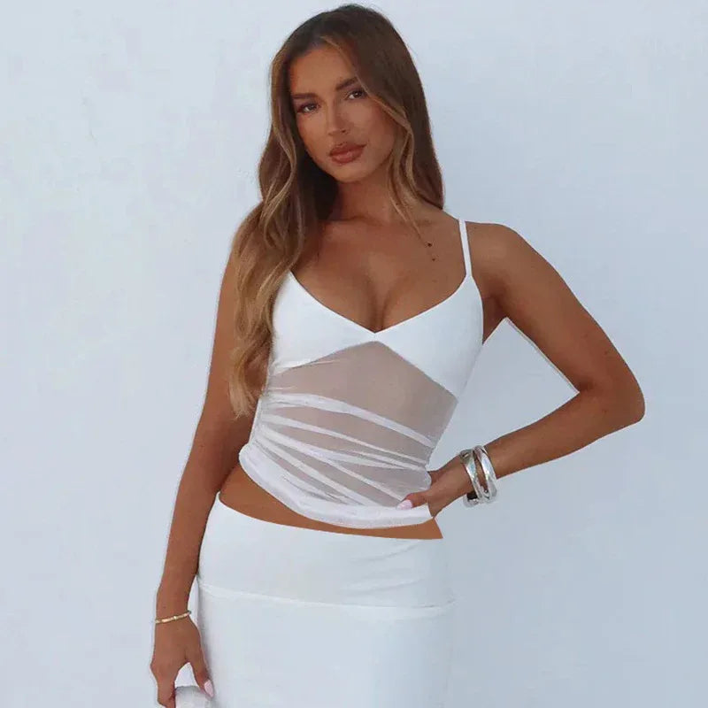 Mesh Slim Fit Patchwork Backless Camisole - DanaFashionstore
