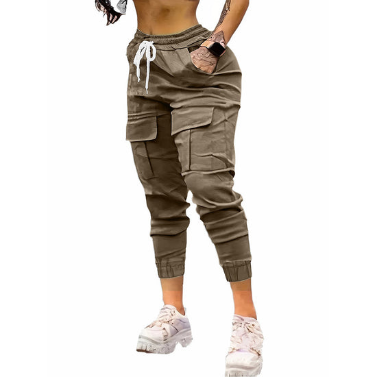Women's Cargo Jogger Pants Matching With Flap Pockets & Drawstring Waistband - Dana Fashion