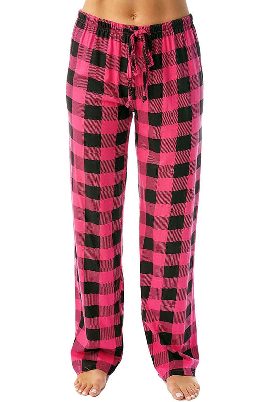 Drawstring Plaid Print Trousers Casual Loose Sports Home Pants Women