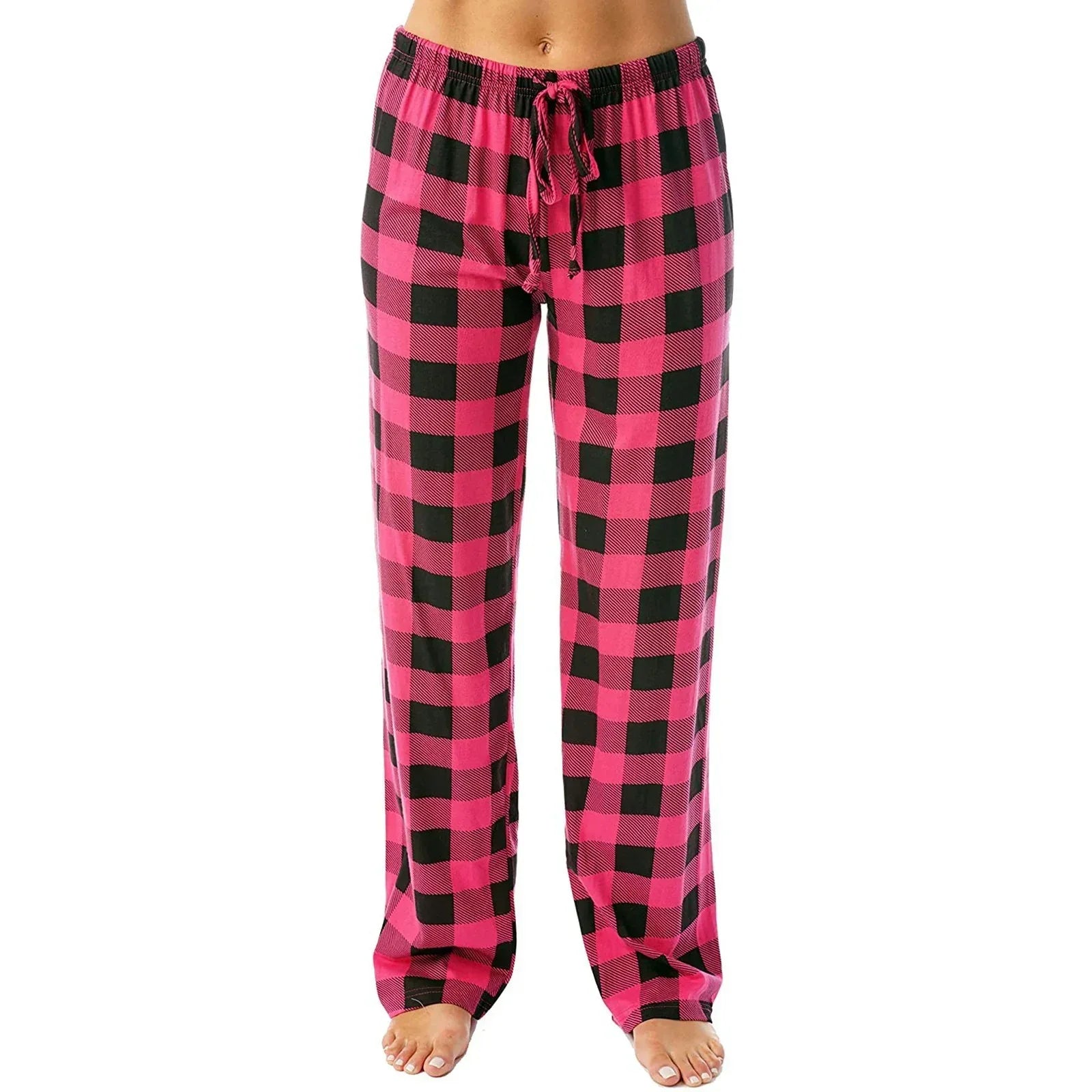 Drawstring Plaid Print Trousers Casual Loose Sports Home Pants Women - DanaFashionstore