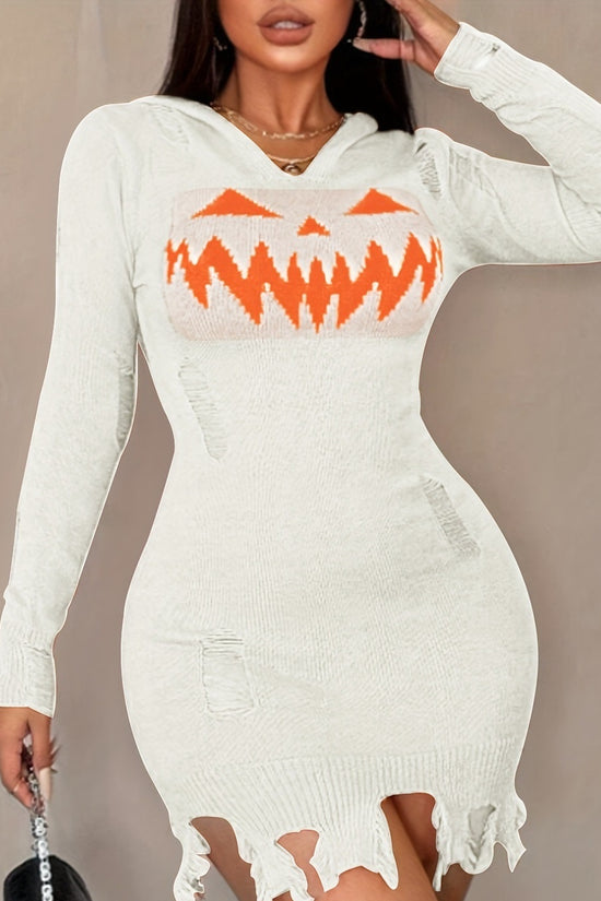 Women's Solid Color Hooded Halloween Fashion Tight Dress