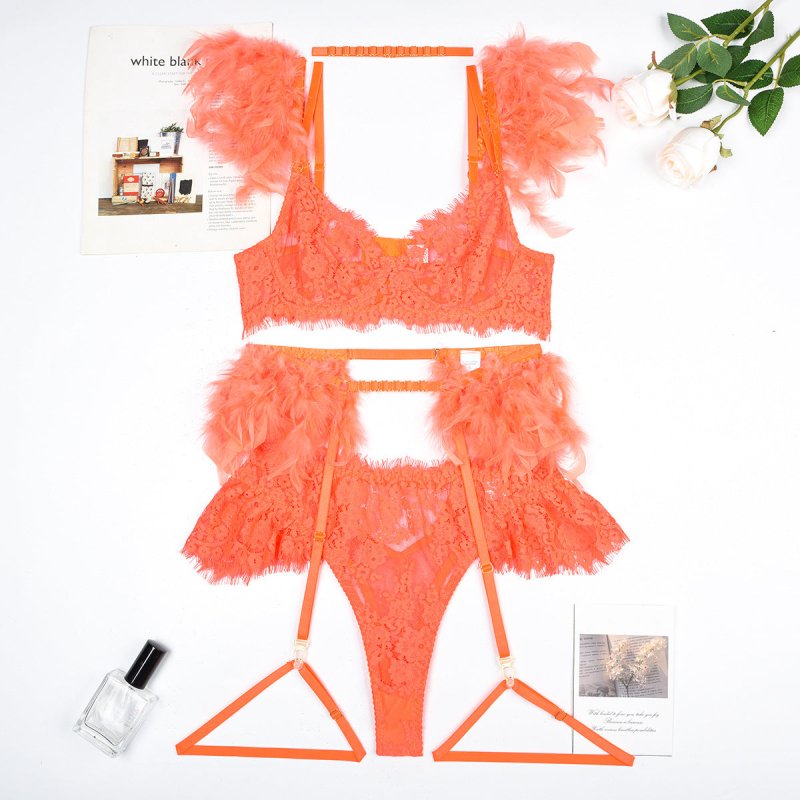 Feather Sexy Lingerie Lace Women Underwear Bra Panty $79.99 Dana Fashion Color: Black size: L Women's clothing Product information: Fabric name: lace Main fabric composition: Polyester Fiber (polyester) Size: S,M,L,XL Applicable Gender: Female Style: thre