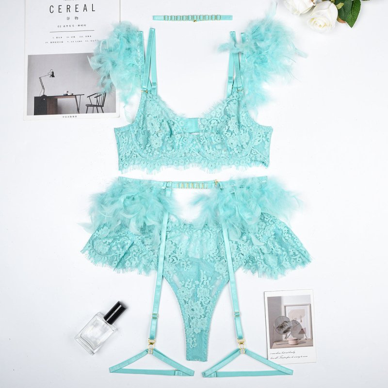 Feather Sexy Lingerie Lace Women Underwear Bra Panty $79.99 Dana Fashion Color: Black size: L Women's clothing Product information: Fabric name: lace Main fabric composition: Polyester Fiber (polyester) Size: S,M,L,XL Applicable Gender: Female Style: thre