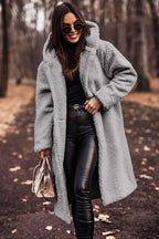 Autumn Winter Fashion Elegant Long Coat Woman Plush Warm Faux Fleece Coat Women Teddy Jacket Female Teddy Coat Outwear Ladies - DanaFashionstore