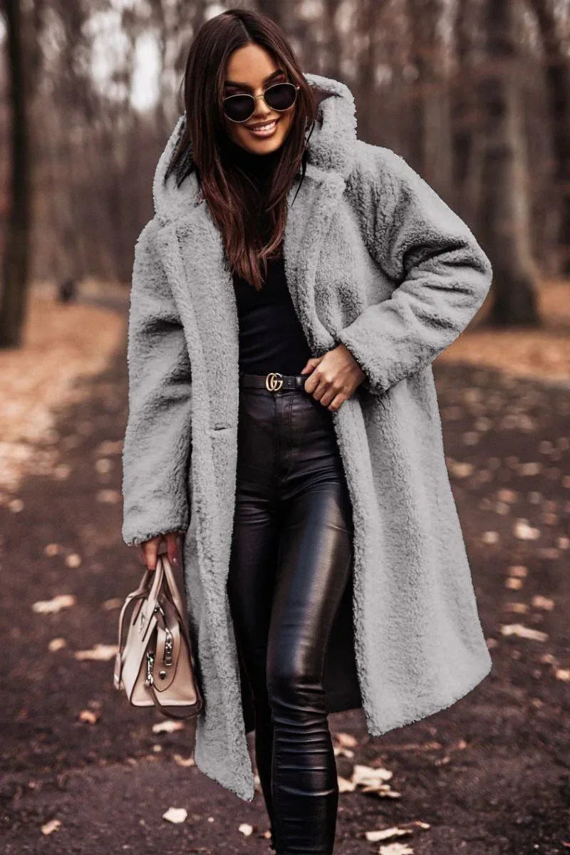 Autumn Winter Fashion Elegant Long Coat Woman Plush Warm Faux Fleece Coat Women Teddy Jacket Female Teddy Coat Outwear Ladies - DanaFashionstore