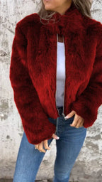 Fashion Stand Collar Plush Jacket Winter Casual Turtleneck Zipper Coat Fleece Tops Women's Clothing - DanaFashionstore