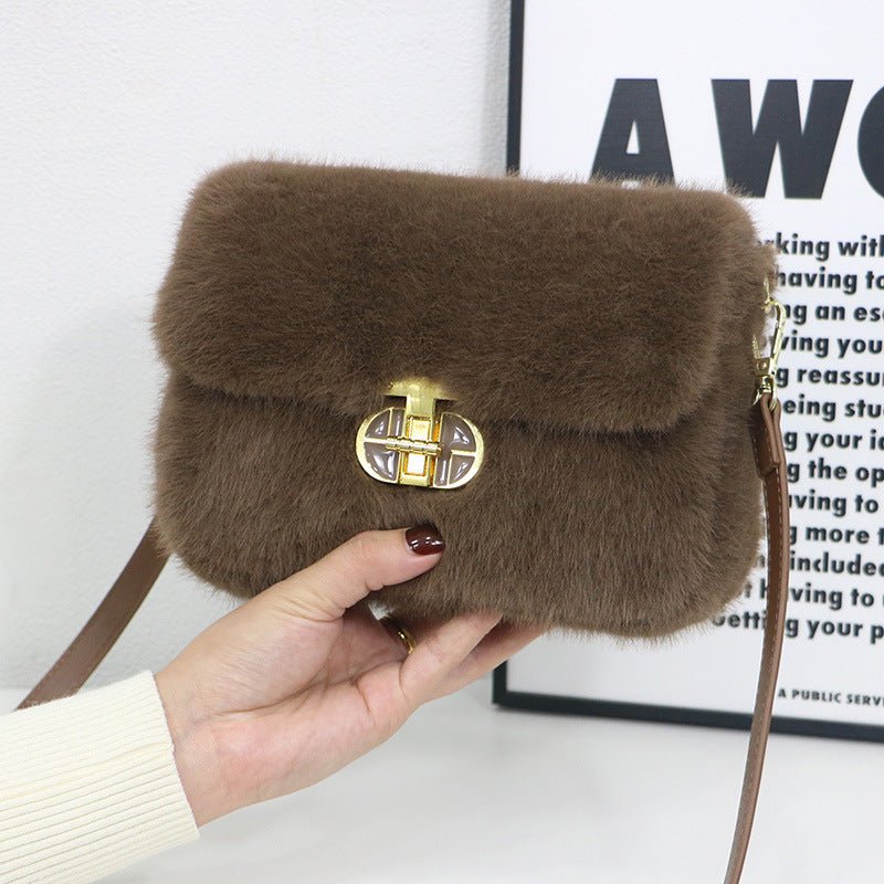Female Autumnwinter Bag Plush Crossbody Bag $43.96 Dana Fashion Color: Brown Women's Bags Product information: Applicable scenarios: Daily matching Color: khaki, brown, black, pink, purple, white, blue Material: Plush Style: Urban Simplicity Packing list: