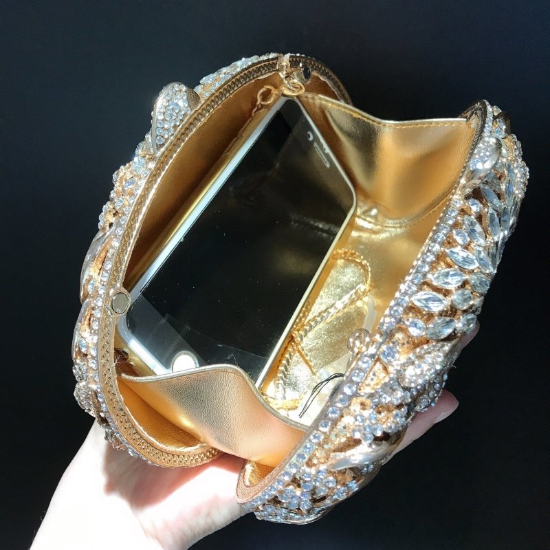 Female Leaf Flower Inlaid Diamond Dinner Bag $149.00 Dana Fashion Color: Champagne Size: BL504 Women's Bags Product information: Lining texture: synthetic leather Applicable scenarios: Daily matching Color: gold bottom white diamond, gold bottom gold Diam