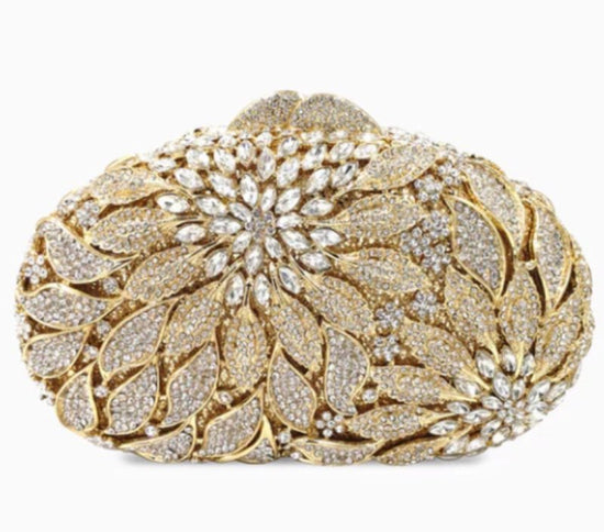 Female Leaf Flower Inlaid Diamond Dinner Bag $149.00 Dana Fashion Color: Champagne Size: BL504 Women's Bags Product information: Lining texture: synthetic leather Applicable scenarios: Daily matching Color: gold bottom white diamond, gold bottom gold Diam