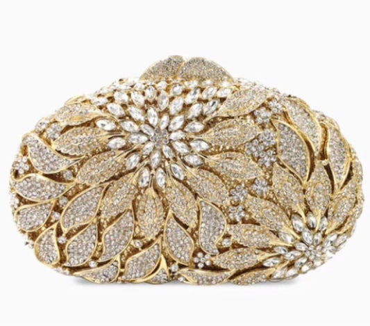 Female Leaf Flower Inlaid Diamond Dinner Bag $149.00 Dana Fashion Color: Champagne Size: BL504 Women's Bags Product information: Lining texture: synthetic leather Applicable scenarios: Daily matching Color: gold bottom white diamond, gold bottom gold Diam