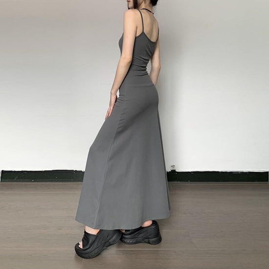Female Summer Hot Girl Slim Fit Long Dress $19.90 Dana Fashion Color: Black Size: L Women's clothing Product information: Color: gray, black Waist type: high waist Popular elements: suspenders Style: Sling style Main fabric composition: Polyester (polyest