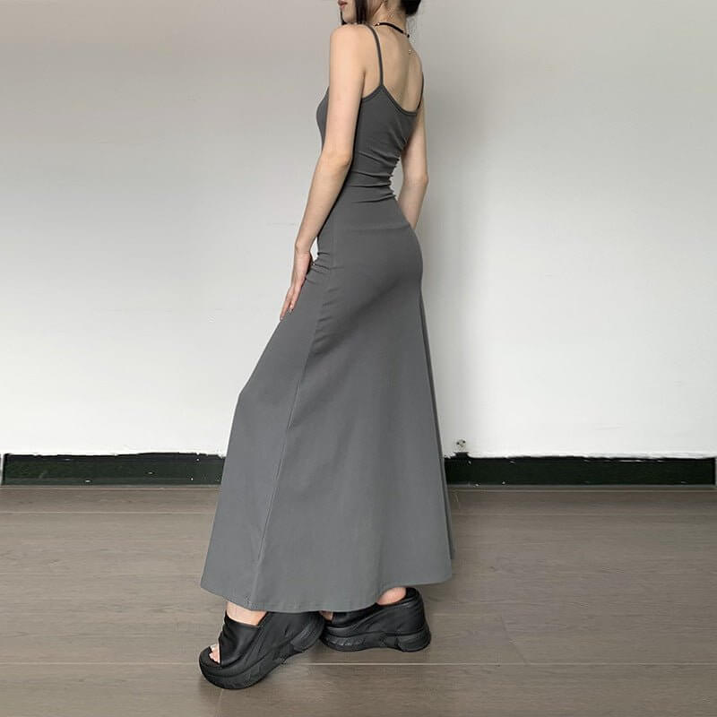 Female Summer Hot Girl Slim Fit Long Dress $19.90 Dana Fashion Color: Black Size: L Women's clothing Product information: Color: gray, black Waist type: high waist Popular elements: suspenders Style: Sling style Main fabric composition: Polyester (polyest