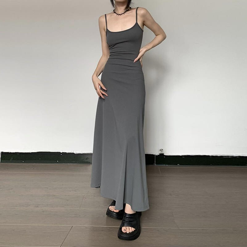 Female Summer Hot Girl Slim Fit Long Dress $19.90 Dana Fashion Color: Black Size: L Women's clothing Product information: Color: gray, black Waist type: high waist Popular elements: suspenders Style: Sling style Main fabric composition: Polyester (polyest