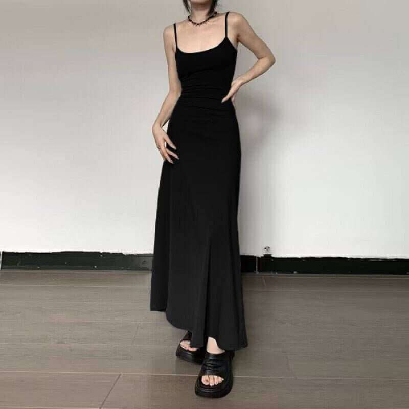 Female Summer Hot Girl Slim Fit Long Dress $19.90 Dana Fashion Color: Black Size: L Women's clothing Product information: Color: gray, black Waist type: high waist Popular elements: suspenders Style: Sling style Main fabric composition: Polyester (polyest
