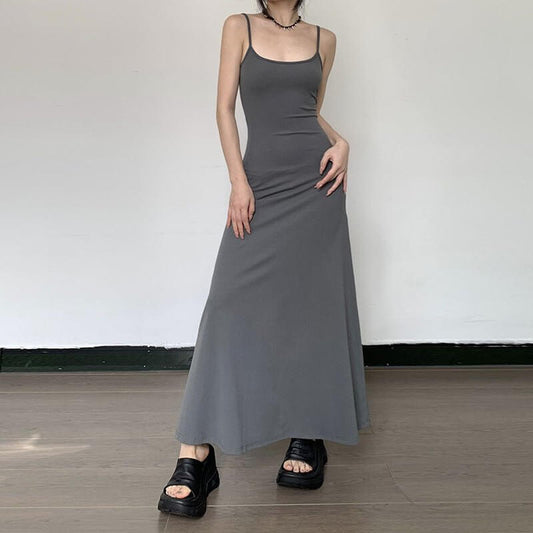 Female Summer Hot Girl Slim Fit Long Dress $19.90 Dana Fashion Color: Black Size: L Women's clothing Product information: Color: gray, black Waist type: high waist Popular elements: suspenders Style: Sling style Main fabric composition: Polyester (polyest