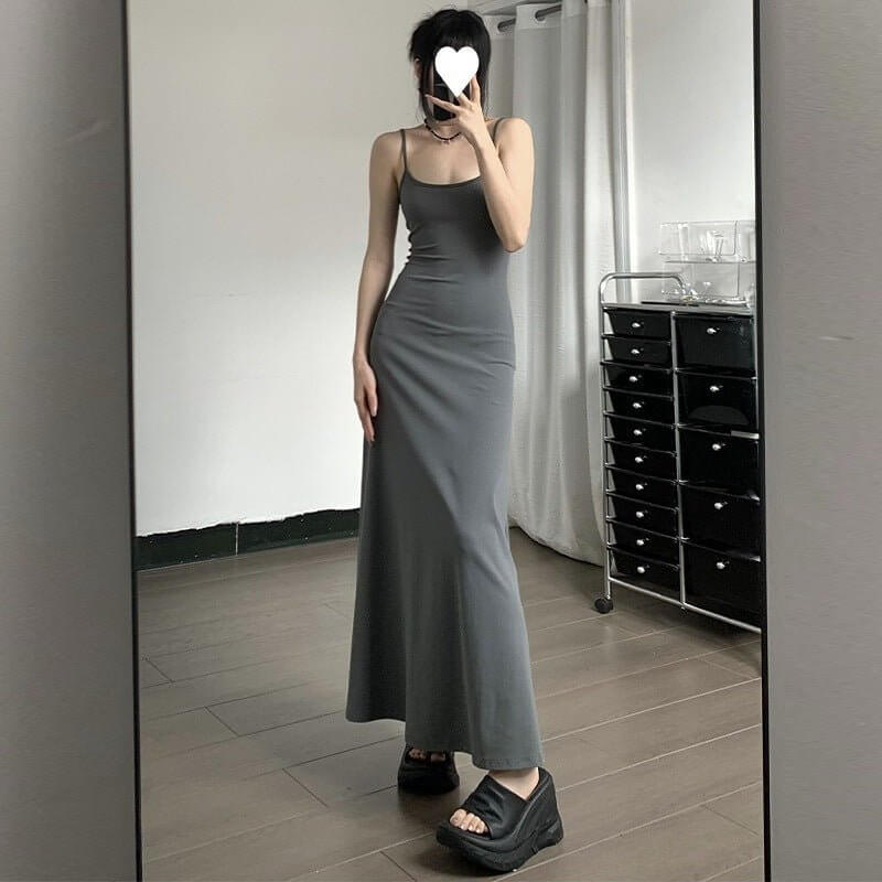 Female Summer Hot Girl Slim Fit Long Dress $19.90 Dana Fashion Color: Black Size: L Women's clothing Product information: Color: gray, black Waist type: high waist Popular elements: suspenders Style: Sling style Main fabric composition: Polyester (polyest