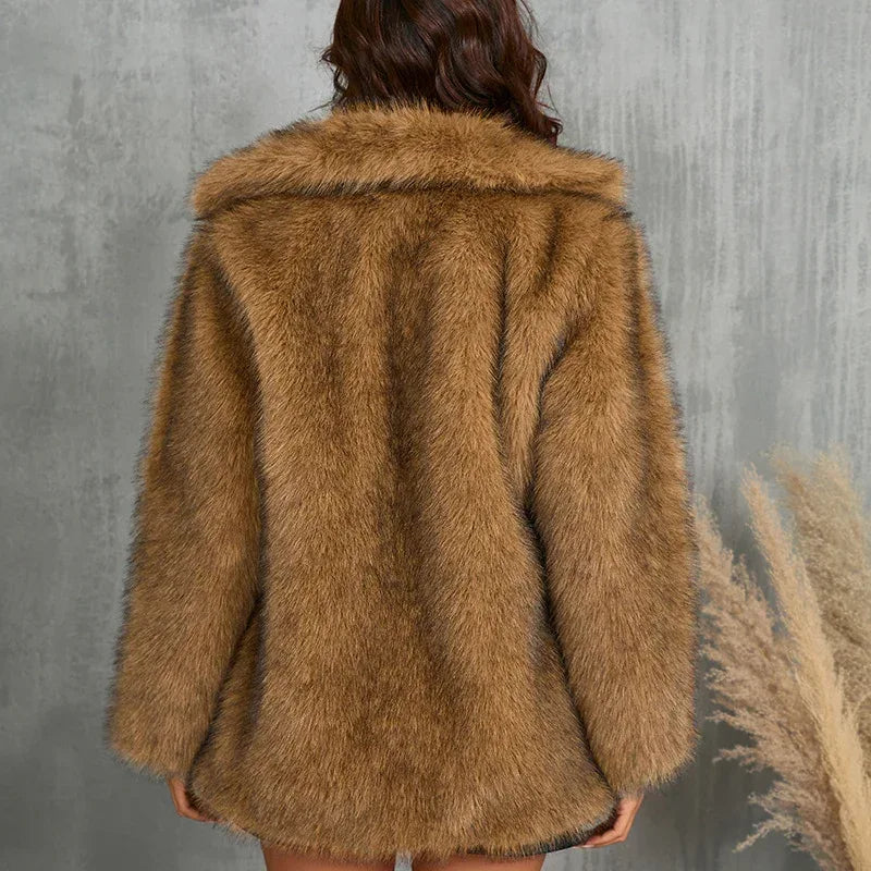 Winter Coat Warm Lapel Long Fluffy Faux Fur Coat Women Loose Long Sleeve Jacket Outerwear Clothing - DanaFashionstore
