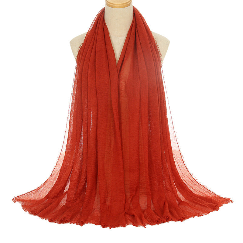 Pleated Viscose Yarn Monochrome Scarf Natural Wrinkled Cotton And Linen Burrs