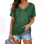 European And American T-shirt Solid Color Casual Loose-fitting V-neck Top - DanaFashionstore