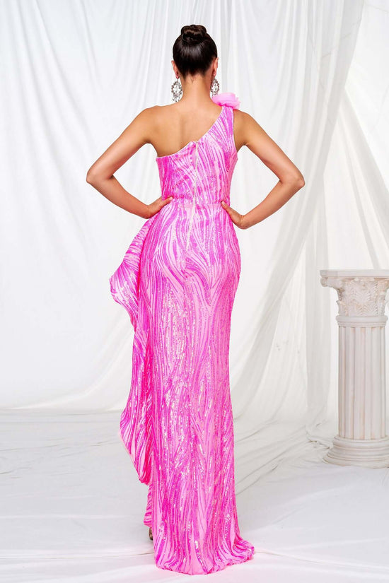 One-shoulder Diagonal Collar Sequined Slit Evening Dress $131.77 Dana Fashion Color: Rose Red Size: L Women's clothing Product information: Pattern: solid color Skirt type: hip skirt Color: Rose Red Waist type: high waist Size: S,M,L,XL Style type: Elegan