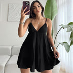 Sexy Spaghetti-strap Nightgown With A Deep V-neck And Lace Detailing For Womens Loungewear