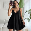 Sexy Spaghetti-strap Nightgown With A Deep V-neck And Lace Detailing For Womens Loungewear